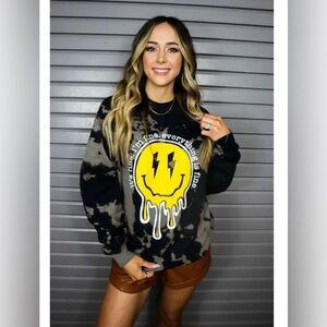 Black and Gray Smiley Graphic Women's Sweater